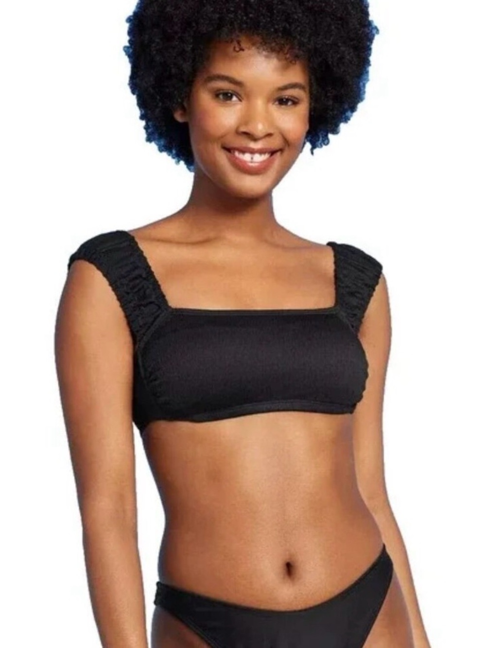 Wild fable cap sleeve lace up smocked bikini top